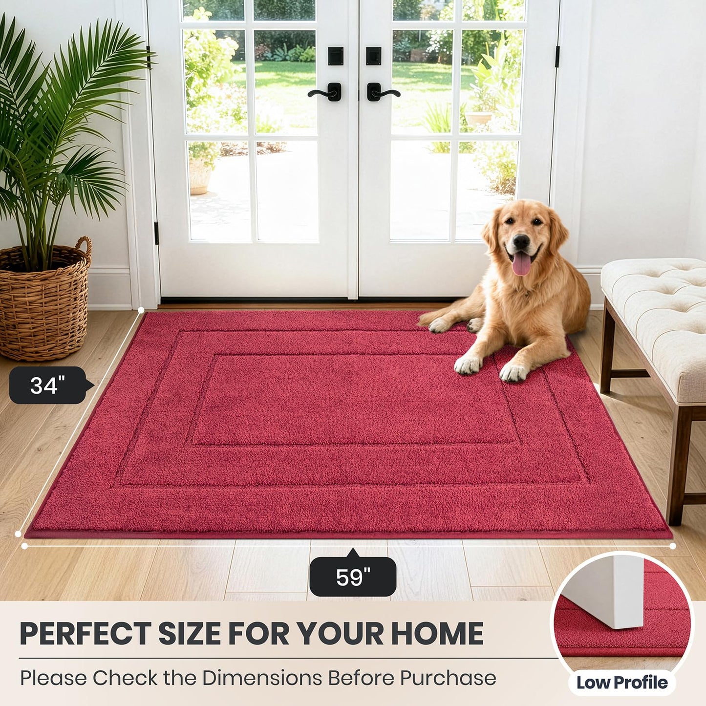 PURRUGS Dirt Trapping Door Mat 32" x 70", Non-Slip/Skid Machine Washable Entryway Rug, Dog Doormat, Super Absorbent Welcome Mat for Muddy Wet Shoes and Paws, Grayish Brown