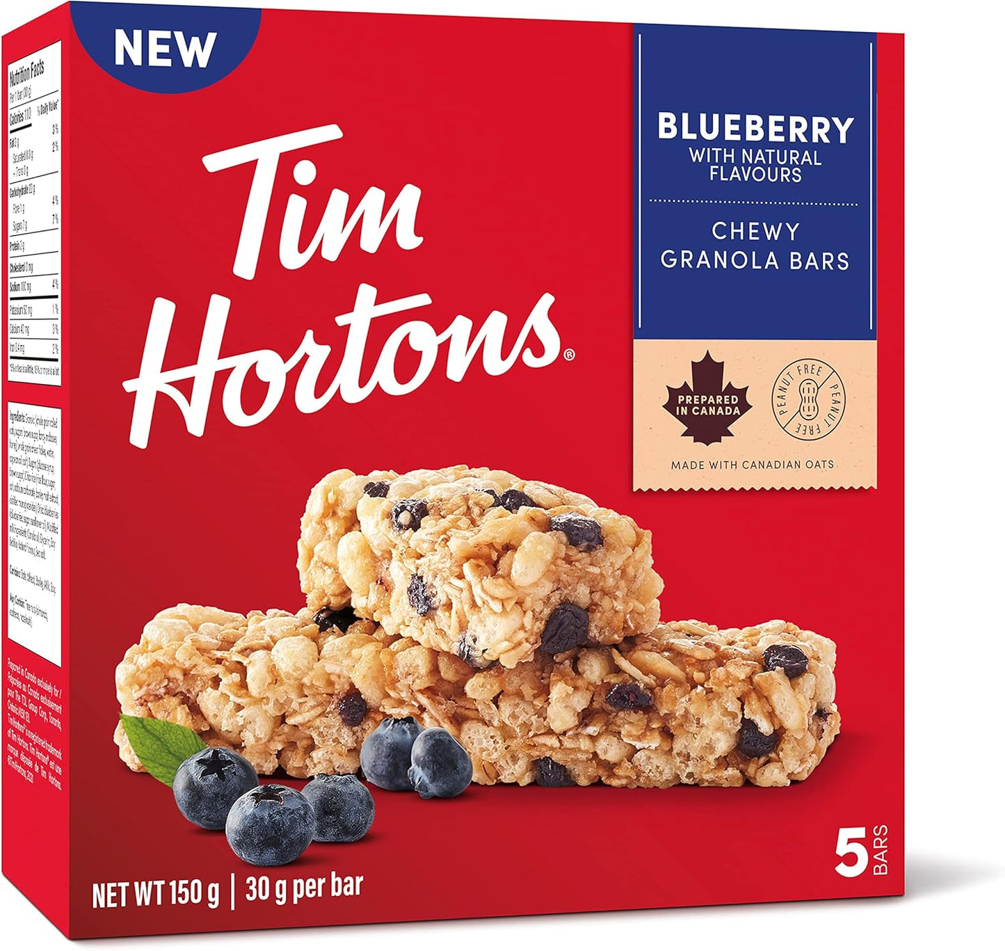 Tim Hortons Salted Caramel Granola Bars, Peanut Free, 5 Count, Imported from Canada)