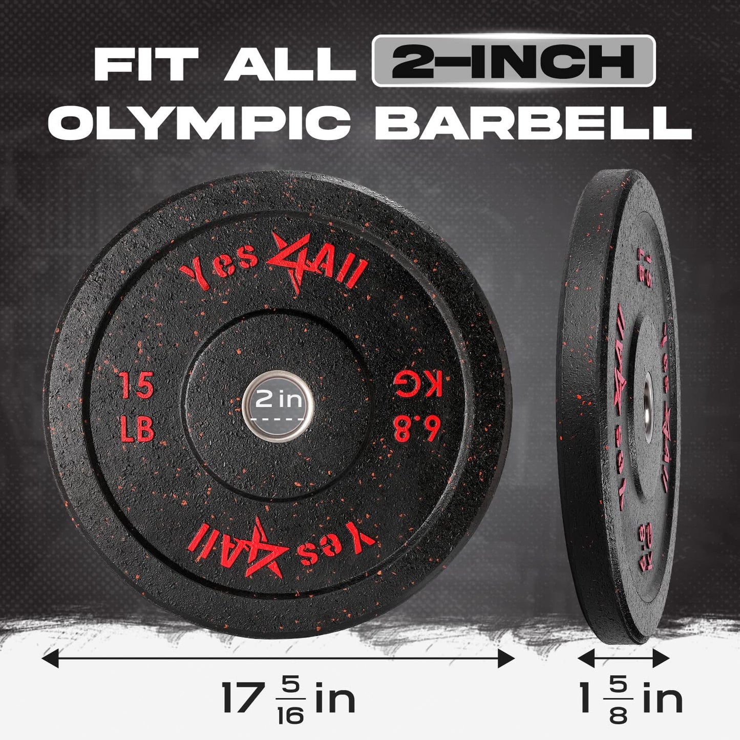 Yes4All 2" Bumper Plate, 10-190 LB Olympic Rubber Weight Plate with Steel Hub for WeightLifting, Strength Training, Home Gym, Less Impact, Absorb Bounce & Shock, Multiple Options