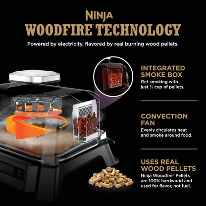 Ninja Woodfire Outdoor Grill & Smoker, 6-in-1 Functionality, Grill, Smoke, Bake, Roast, Air Fry, Broil, Authentic Woodfire Flavors, Electric Heat, OG321