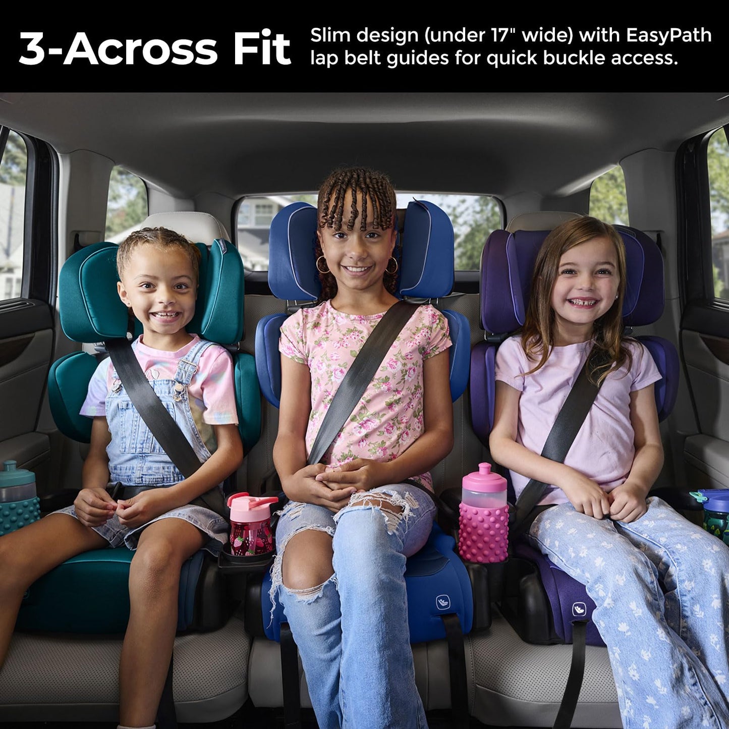 Diono Connect3 RXT 2-in-1 High Back Booster, Slim Fit 3-Across in Many Mid-Sized Sedans and SUVs, for Children from 40-120 lbs., Lightweight with Latch, Black Storm