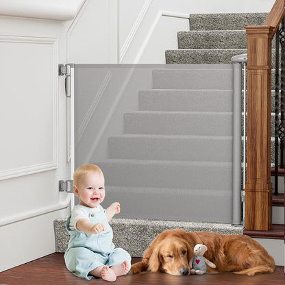 PRObebi Retractable Dog Gate for the House Extends to 54" Wide 34" Tall, Gates for Baby Indoor, Stair Gate for Outdoor, Staris, Hallways, Doorways, Deck, Porch, Need Drilling