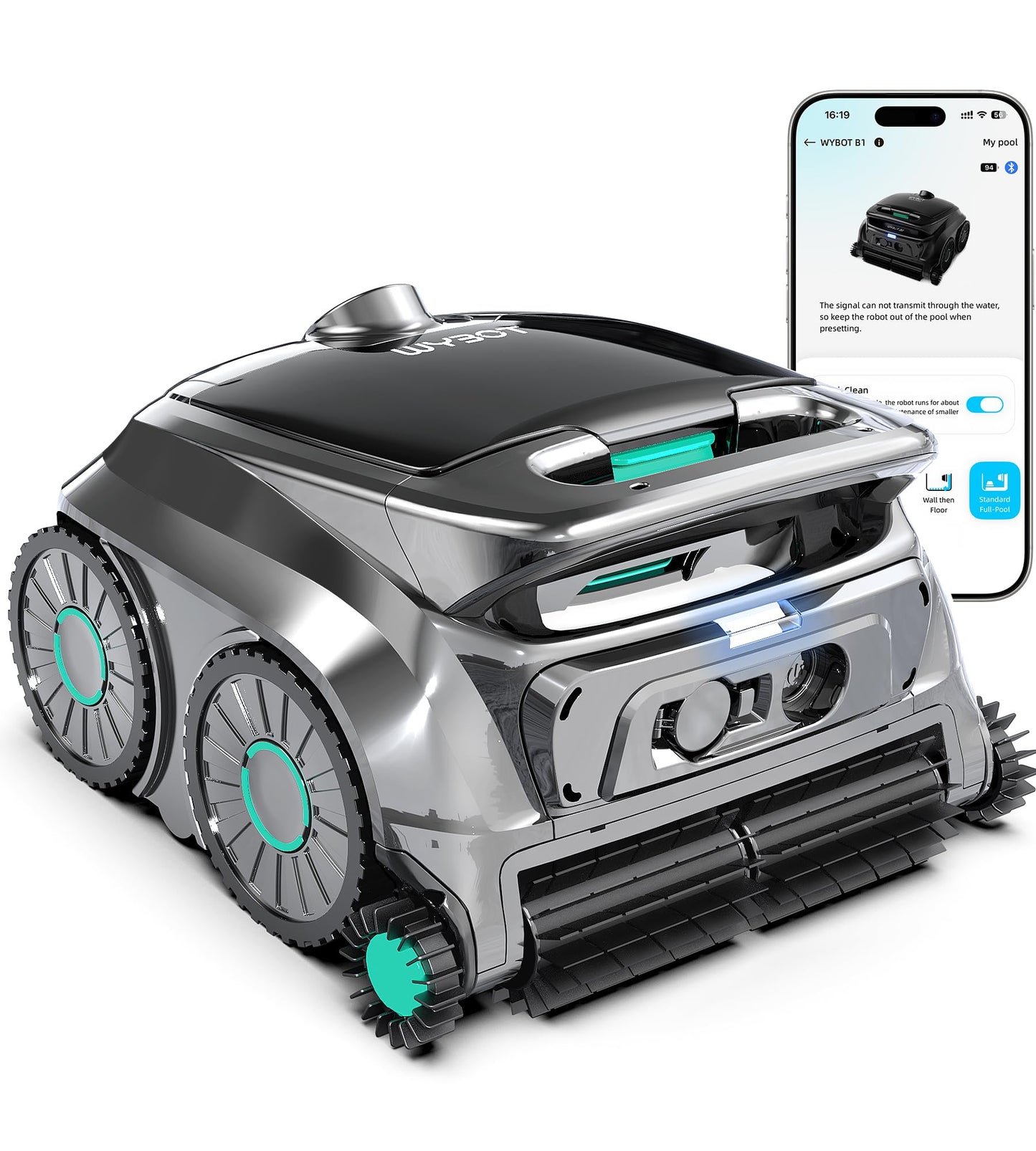 (2026 NEW) WYBOT B1 Cordless Robotic Pool Vacuum for Inground Pools, Six-Roller Brush 4-in-1 Smart Pool Cleaner, Edge Cleaning High Obstacle Crossing, Lightweight, App Navigation, Gray Black