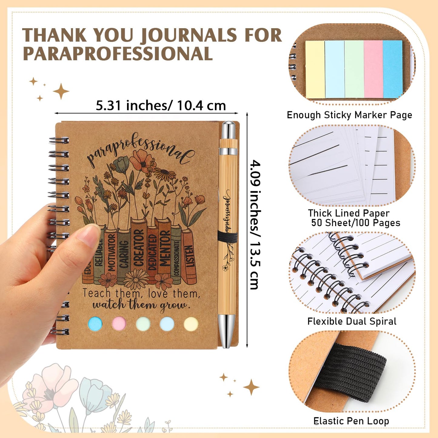 Jetec 48 Set 2026 CNA Week Gifts Bulk Nurse Appreciation Gift Set Small Inspirational Kraft Spiral Nursing Notebooks with Sticky Notes Pens for Healthcare Medical Hospital Coworker Staff Office