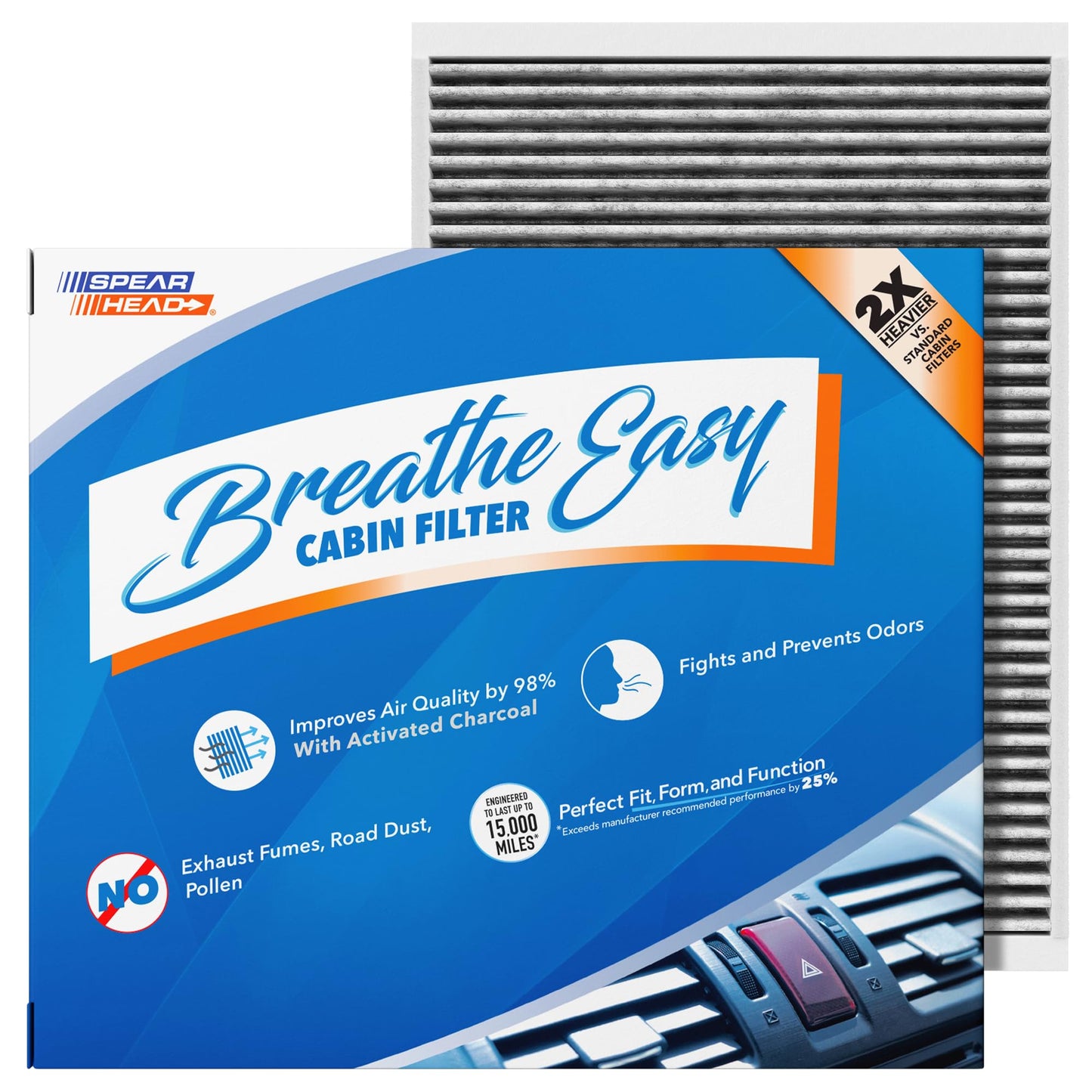 Spearhead Odor Defense Breathe Easy AC & Heater Cabin Filter | Fits Select 2016-2025 Toyota, Lexus, Subaru, 2016-2023 CX-9 Like OEM | Up to 25% Longer Lasting w/Activated Carbon (BE-157)