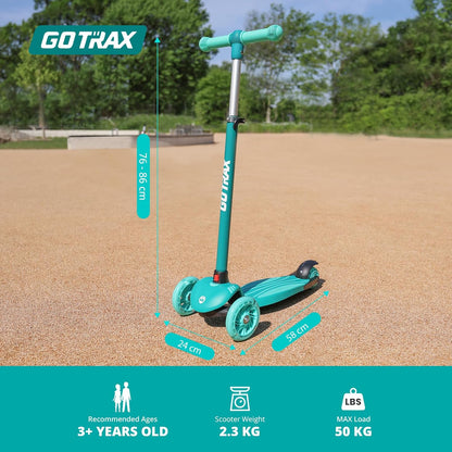 Gotrax KS1 Kinder-Roller, LED-Räder und 3-fach verstellbare Lenkerhöhe, Lean-to-Steer & breites Anti-Rutsch-Deck, 3-Rad-Roller für Jungen und Mädchen ab 3 Jahren und bis 45 kg