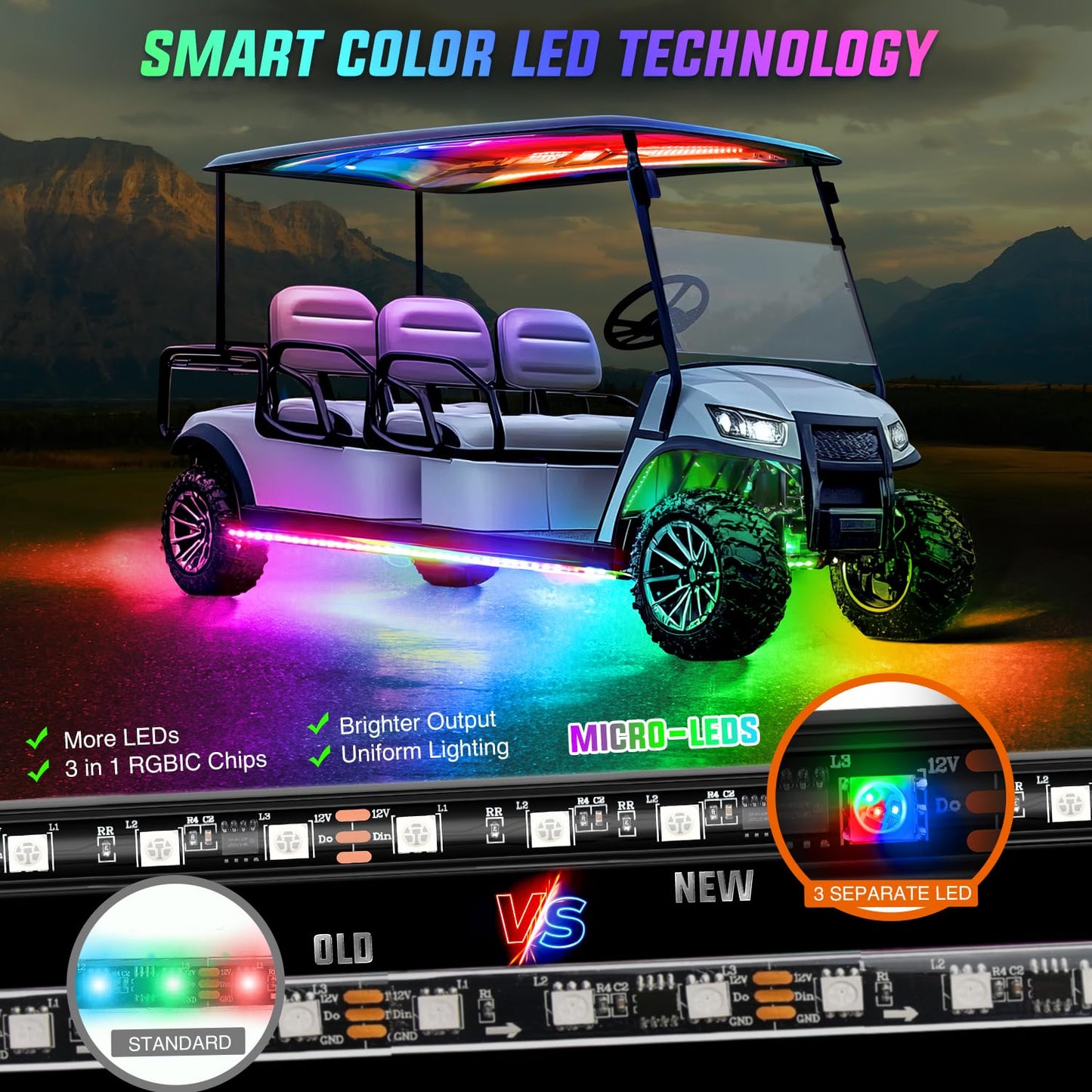 Nilight 6PCS Golf Cart Underbody Light Kit with Canopy Lights Dream Color Multi-Mode Neon Accent Lighting APP Remote Control Sound Active Music Sync IP67 Waterproof 12V-66V for EZGO Yamaha Club Car