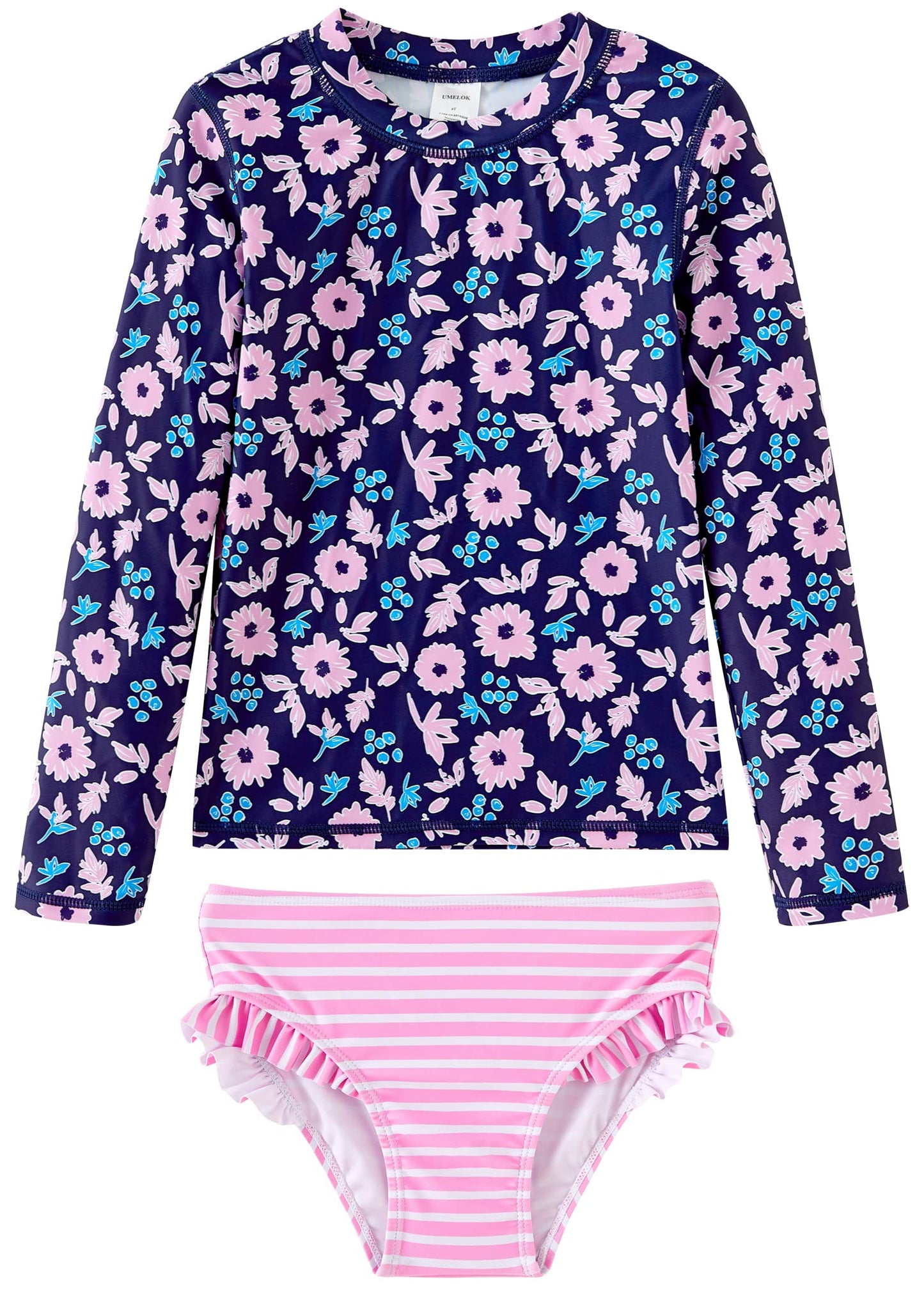 UMELOK Toddler and Little Girls Rash Guard Sets with Bikini Bottoms Swimwear