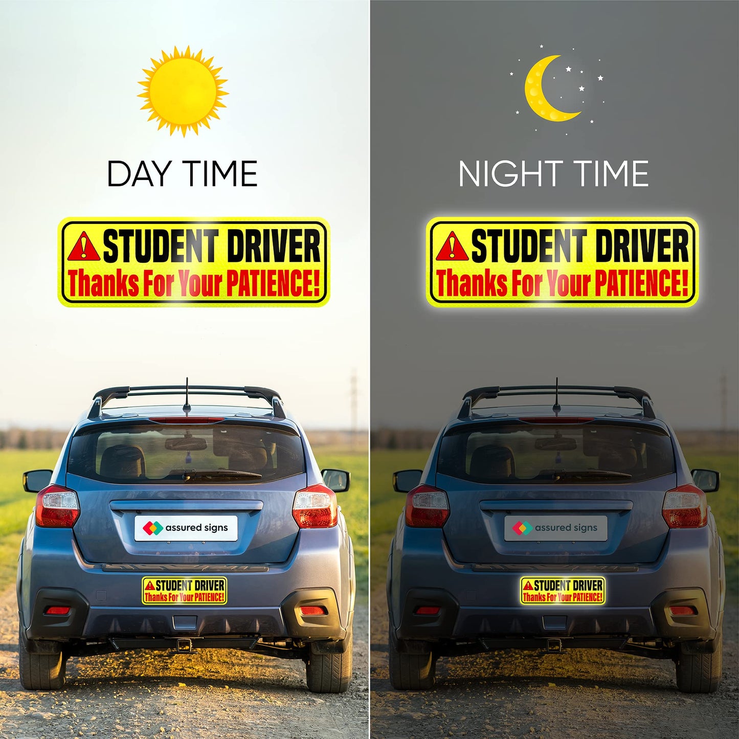 Fahranfänger-Magnet für das Auto – extra starker Halt – 24,7 cm x 8,2 cm – 3er-Pack – wichtige magnetische Fahranfänger-Aufkleber/Schilder – erinnert andere, bitte geduldig zu sein – helles und reflektierendes Schild für Fahranfänger