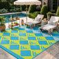 Lahome Outdoor Rugs 8x10 Waterproof, Reversible Outdoor Plastic Straw Rug for Camping Patio, RV Outdoor Rugs Outside, Outdoor Carpet for Porch Deck Backyard Picnic(Blue/Yellow,8'x 10')