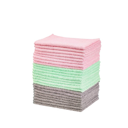 Amazon Basics Microfiber Cleaning Cloths, Ultra Absorbent, Lint Free, Streak Free, Non-Abrasive, Reusable and Washable, 16" x 12", Blue/White/Yellow, Pack of 24