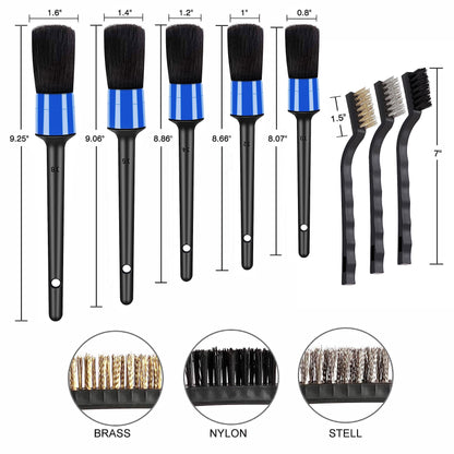 10pcs Auto Car Detailing Brush Set Car Interior Cleaning Kit Includes 5 Boar Hair Detail Brush,3 Wire Brush, 2 Air Vent Brush for Cleaning Interior Exterior, Dashboard Engines Leather Wheel