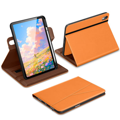 DTTO for iPad A16 Case, iPad 11th / 10th Generation Case (2025/2022), 360 Degree Rotating Premium Leather Folio Stand Cover with Pencil Holder, Brown