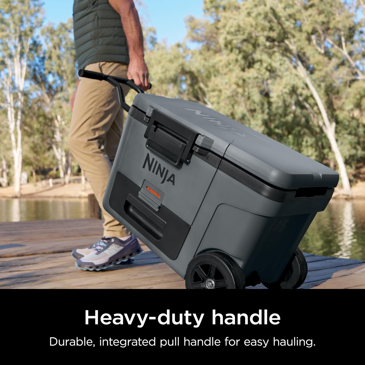 Ninja FrostVault 45QT Cooler with Wheels | Insulated with Temp Dry Storage Drawer | Keeps Ice Cold for Days | for The Beach, Camping, Picnics & More | Halocline Green | FB245TL