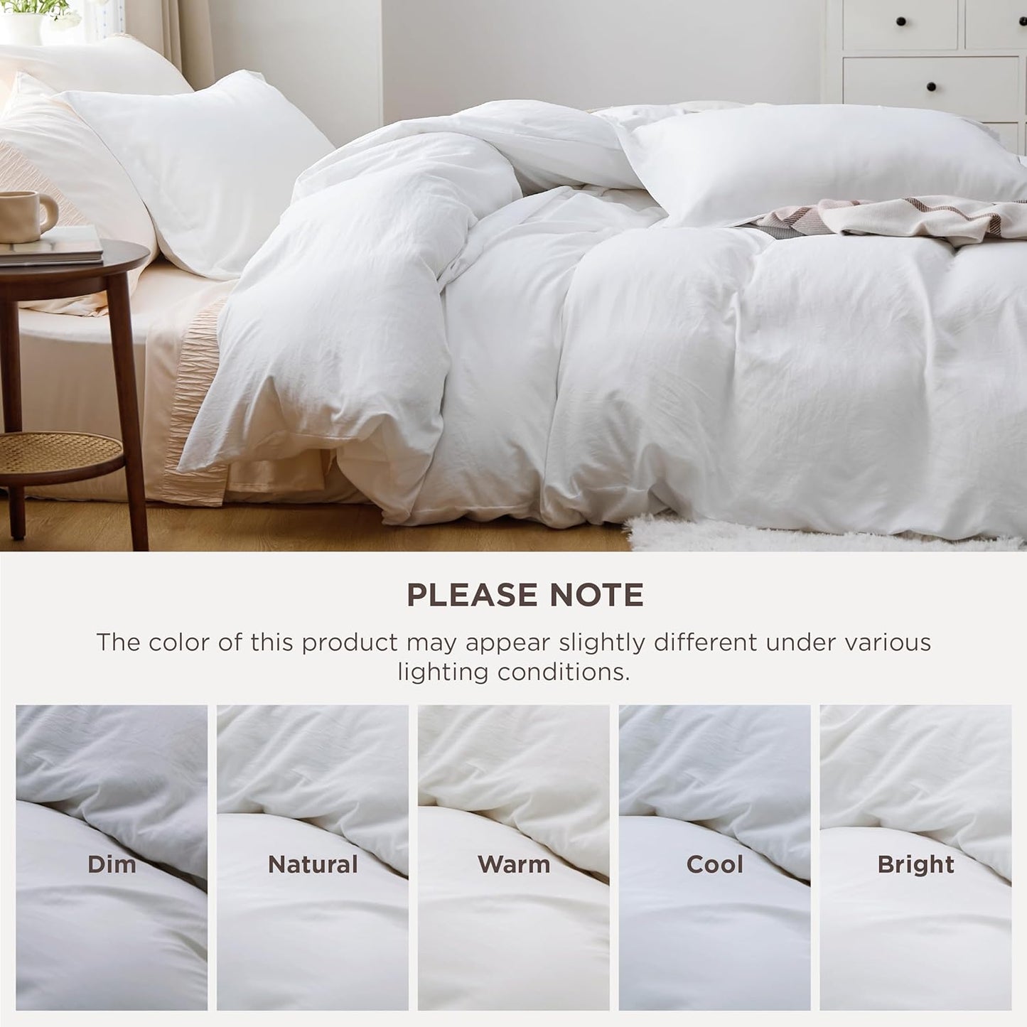 Funda nórdica blanca Bedsure, tamaño Queen, 3 piezas, aspecto de algodón prelavado, juego de cama extrasuave, incluye 1 funda nórdica de 228 x 228 cm con cierre de cremallera y 2 fundas de almohada, edredón no incluido