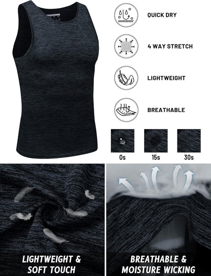 TACVASEN Herren Tanktops Schnelltrocknend Ärmelloses Workout Muskelshirt Sport Bodybuilding Fitness Performance T-Shirts