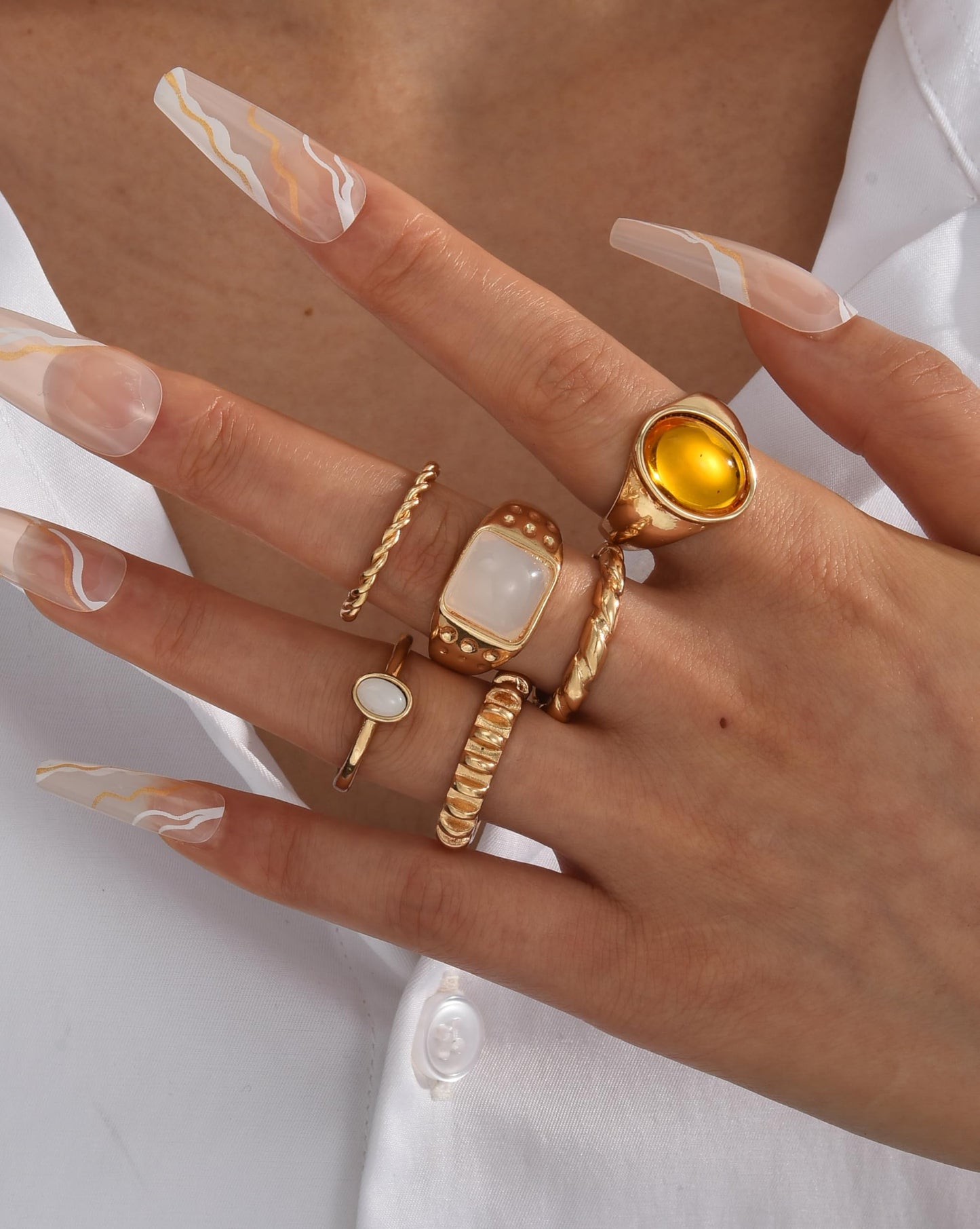 FAXHION 24-60 Pcs Gold Stackable Rings for Women, Knuckle Rings Chunky Gold Ring Set Dainty Stacking Cute Rings, Multiple Sizes Cute Jewelry Set Gift