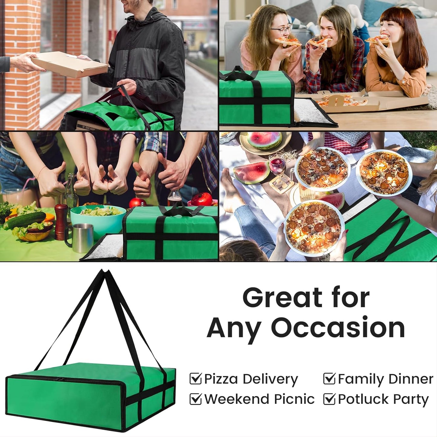Bodaon Isolierte Essensliefertasche - Warm- & Kalthaltetransporttasche, Catering/Doordash Pizzawärmer, Einkaufstasche, Kühltasche für Partys (Schwarz-Rot, 1 St.), Ideal für den Transport warmer Speisen