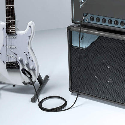 Gitarrenkabel 3m New bee E-Instrumentenkabel Bassverstärkerkabel für E-Gitarre, Bassgitarre, E-Mandoline, Pro Audio (Winkelstecker auf Gerader Stecker, Schwarz)