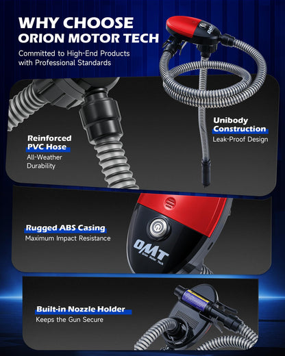 Orion Motor Tech Electric Fuel Transfer Pump with Auto-Shutoff, 3.2GPM Gas Can Pump, 51" Hose, USB-C & AA Battery (NO BATTERIES INCLUDED) Powered, 4 Adapters for Gasoline, Diesel, Kerosene, Blue