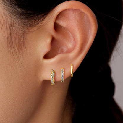 Inerney 14K Gold Plated Huggie Hoop Earrings for Women, Small Sterling Silver Earring Set Hypoallergenic Cartilage Helix Stacks, Mini Dainty Cute Trendy Birthstone Jewelry Gift for Multiple Piercings