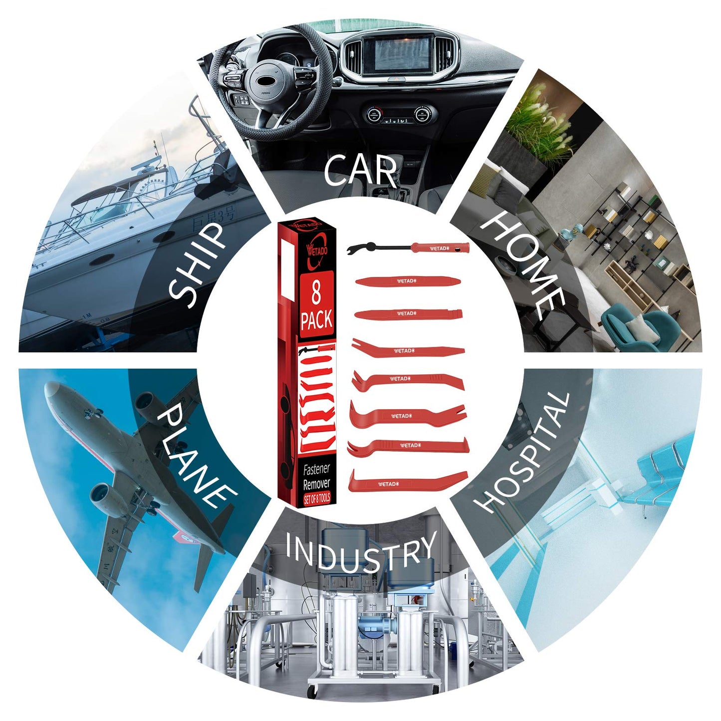 Wetado Trim Removal Tool, Car Upholstery Repair Kit, Car Door Audio Panel Trim Removal Set, Fastener Terminal Remover Tool Set Clips Pry Kit Auto Clip Pliers (8PCS Red)