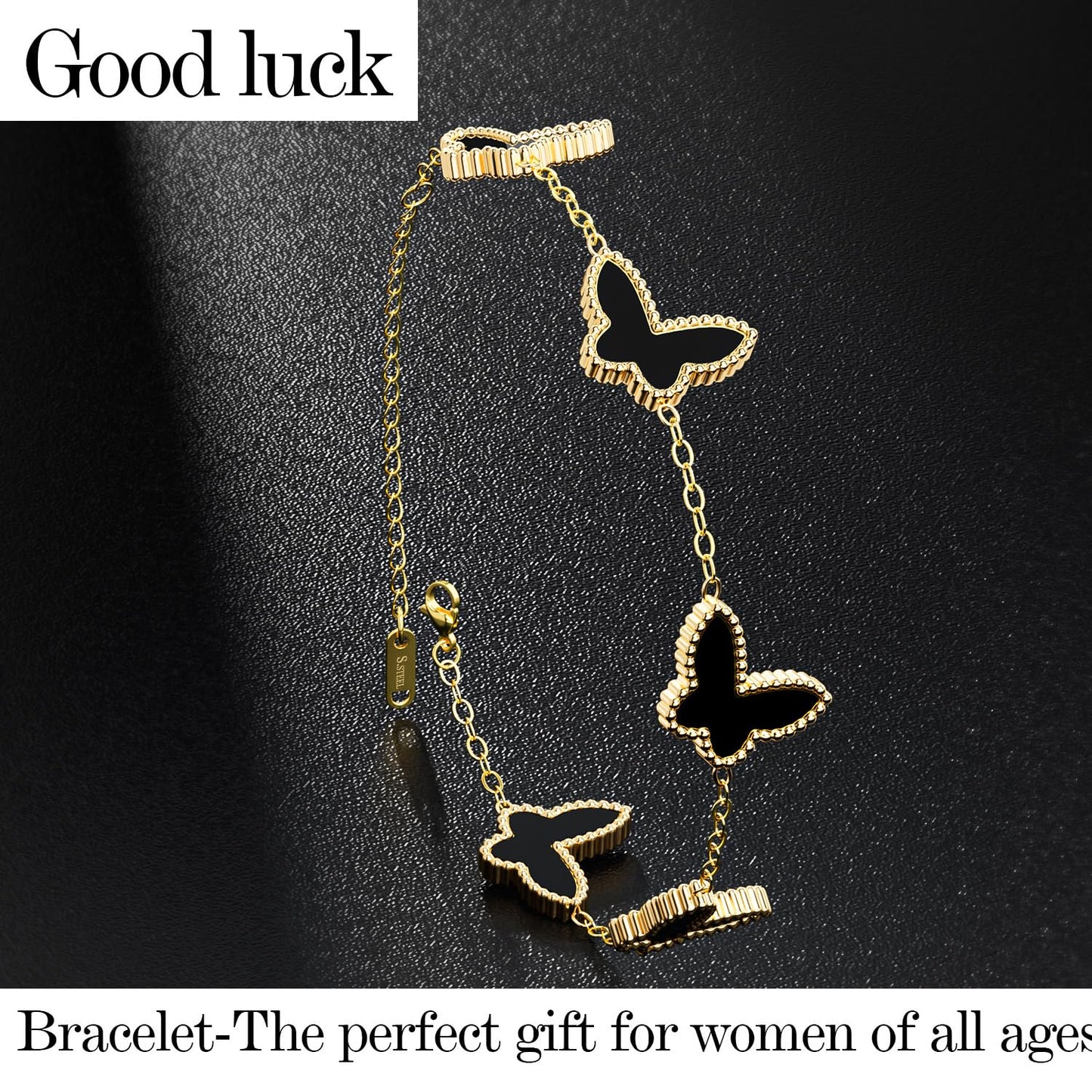 AICase 18K Gold Plated Clover Bracelet Dupes Gold/White/Black Bracelet Set for Women Flower Leaf Lucky Clover Bracelets Trendy Jewelry Birthday Gifts for Women/MoM/Friends