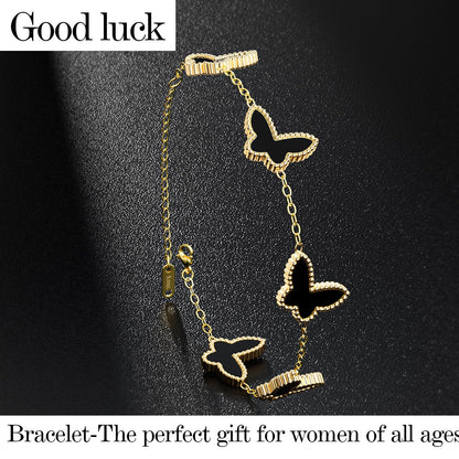 AICase 18K Gold Plated Clover Bracelet Dupes Gold/White/Black Bracelet Set for Women Flower Leaf Lucky Clover Bracelets Trendy Jewelry Birthday Gifts for Women/MoM/Friends