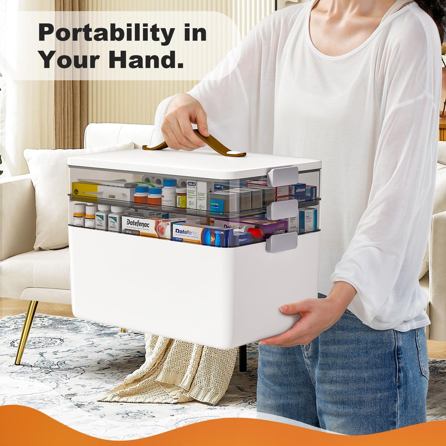 funest 4- Tier Medicine Storage Box Organizer Portable First Aid kit Box Sewing, Art, Craft with Handle, Multipurpose Medical Supply Organizer with Removable Tray