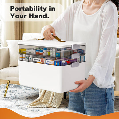 funest 4- Tier Medicine Storage Box Organizer Portable First Aid kit Box Sewing, Art, Craft with Handle, Multipurpose Medical Supply Organizer with Removable Tray