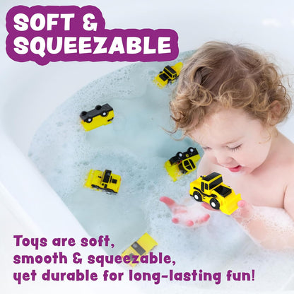 Tub Works® Construction™ Trucks Schimmelfreies Badespielzeug, 6er-Pack | Versiegeltes Design ohne Löcher hält Feuchtigkeit fern | Weich, quetschbar und schwimmt auf dem Wasser | Baby- und Kleinkind-Badespielzeug | Kinderauto-Spielzeug