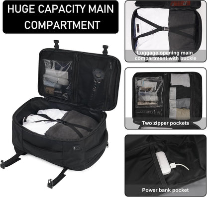 ECOHUB 16'' Reise-Rucksack Handgepäck Unterseat-Rucksack Persönlicher Gegenstand Flugzeug-Reisetasche mit 13 Taschen Handgepäck Flaschenhalter USB-Ladeanschluss Casual Daypack für Frauen Männer Schwarz