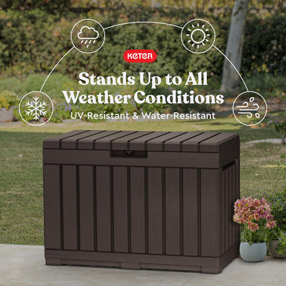 Keter Kentwood 50 Gallon Resin Deck Box-Organization and Storage for Patio Cushions, Throw Pillows and Garden Tools, Dark Grey