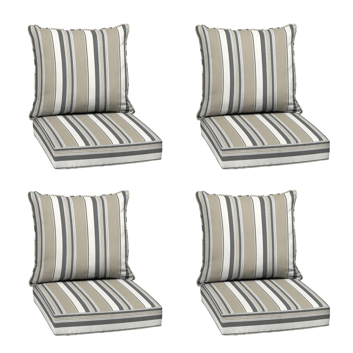Arden Outdoor Foam Deep Seat Cushions Set, 24x24, Premium High-Density Foam, Never Flattens, Weather-Proof for Patio Chair Sofa Couch, Blue Shibori Stripe