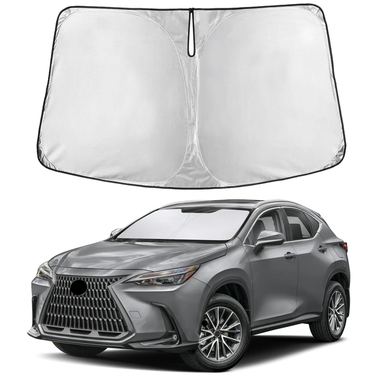 EcoNour Car Windshield Sunshade | Blocks 99% Heat & Keeps Interior Cool | Universal Fits Cars, SUVs, Trucks | Automotive Sun Screen, Visor & Car Accessories for Summer | Medium (64x32 Inches)