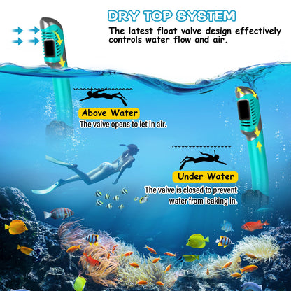 Greatever Dry Snorkel Set,Panoramic Wide View Anti-Fog Scuba Diving Mask,Professional Snorkeling Gear for Adults Kids
