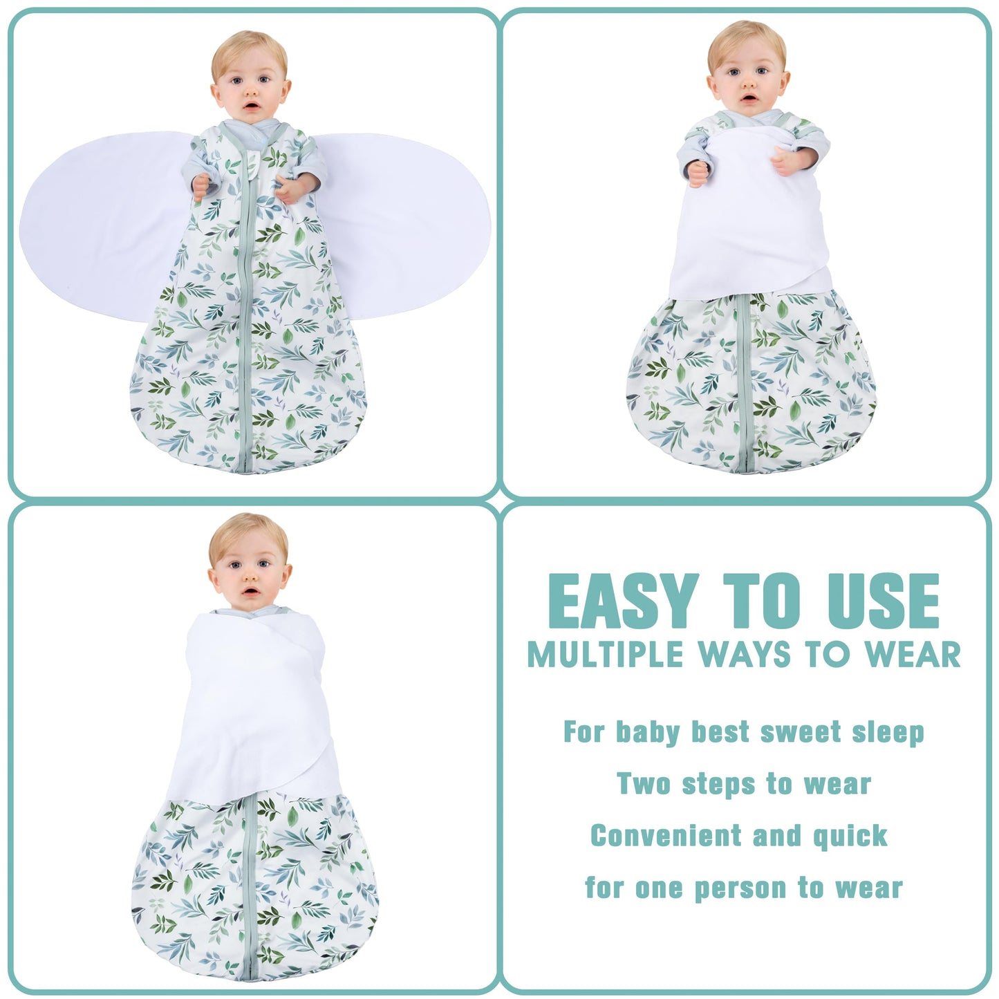 BSTOPPT Fleece Newborn Sleep Sack Baby Swaddle,3-Way Adjustable Wearable Blanket,2 Pack Fleece Swaddling sleeping bag TOG 2.0， (Blue&Green, 0-3 Months)