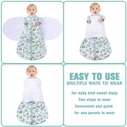 BSTOPPT Fleece Newborn Sleep Sack Baby Swaddle,3-Way Adjustable Wearable Blanket,2 Pack Fleece Swaddling sleeping bag TOG 2.0， (Blue&Green, 0-3 Months)