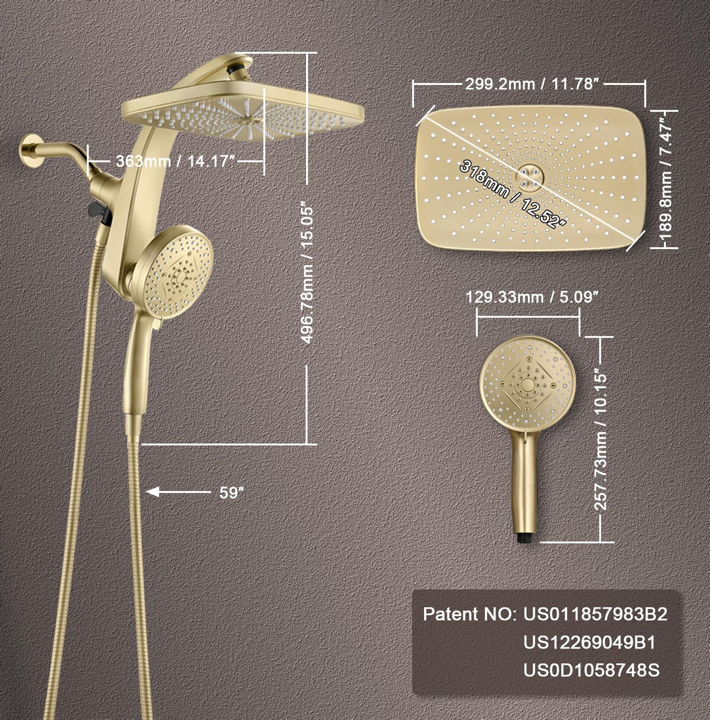 BOZYBO Rain Shower Head with Handheld: High Pressure Shower Heads with Handheld Spray Combo, 12" Rainfall Shower Head and 9 Sprays Hand Showerheads with Magnetic Docking and Power Jets, Chrome