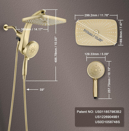 BOZYBO Rain Shower Head with Handheld: High Pressure Shower Heads with Handheld Spray Combo, 12" Rainfall Shower Head and 9 Sprays Hand Showerheads with Magnetic Docking and Power Jets, Chrome