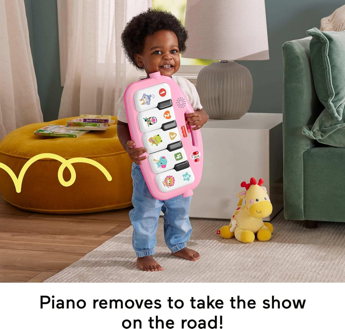 Fisher-Price Baby-Spielmatte „Glow and Grow Kick & Play Piano Gym“, blaues musikalisches Lernspielzeug mit Entwicklungsaktivitäten für Neugeborene ab 0 Monaten