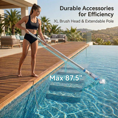 Cordless Pool Vacuum for Above Ground & Inground Pools, Consciot Handheld Rechargeable Pool Cleaner with 1110 GPH Suction, Telescopic Pole up to 87.5", 1H Runtime, See-Through Head for Debris & More