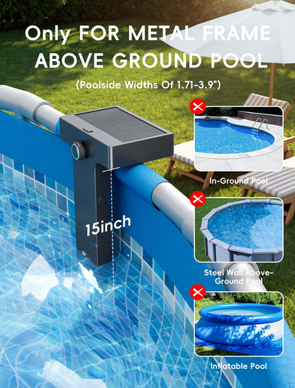 Solar Pool Lights Only for Metal Frame Above Ground Pools, 10-Color RGB 4-Mode LED Underwater Submersible Poolside Light with Auto Dusk Sensor, Waterproof Design, Remote & Timer Off, 1 Pack