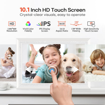 Frameo 10.1 Inch WiFi Digital Picture Frame, Smart Cloud Electronic Photo Frame with HD IPS Touch Screen Slideshow 32GB Memory Auto-Rotate Wall Mount, Share Photos/Videos from Phone - Gifts for Mom