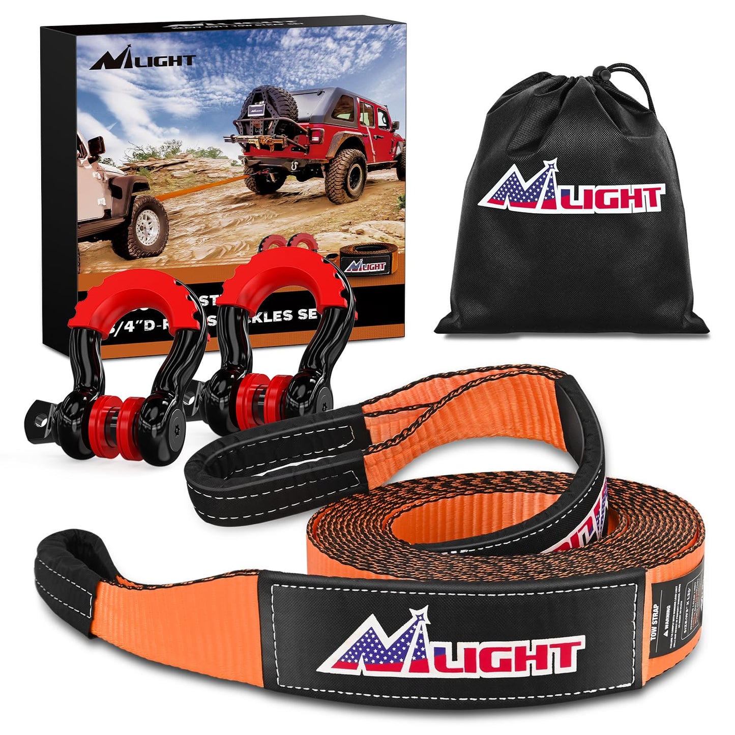 Nilight Anti-Theft Shackle Hitch Receiver 2Inch 45000 LBs Breaking Strength 3/4" Anti-Theft D Ring Shackle 5/8" Trailer Hitch Lock Pin Heavy Duty Solid Towing Kit for Trucks Off Road (Black)