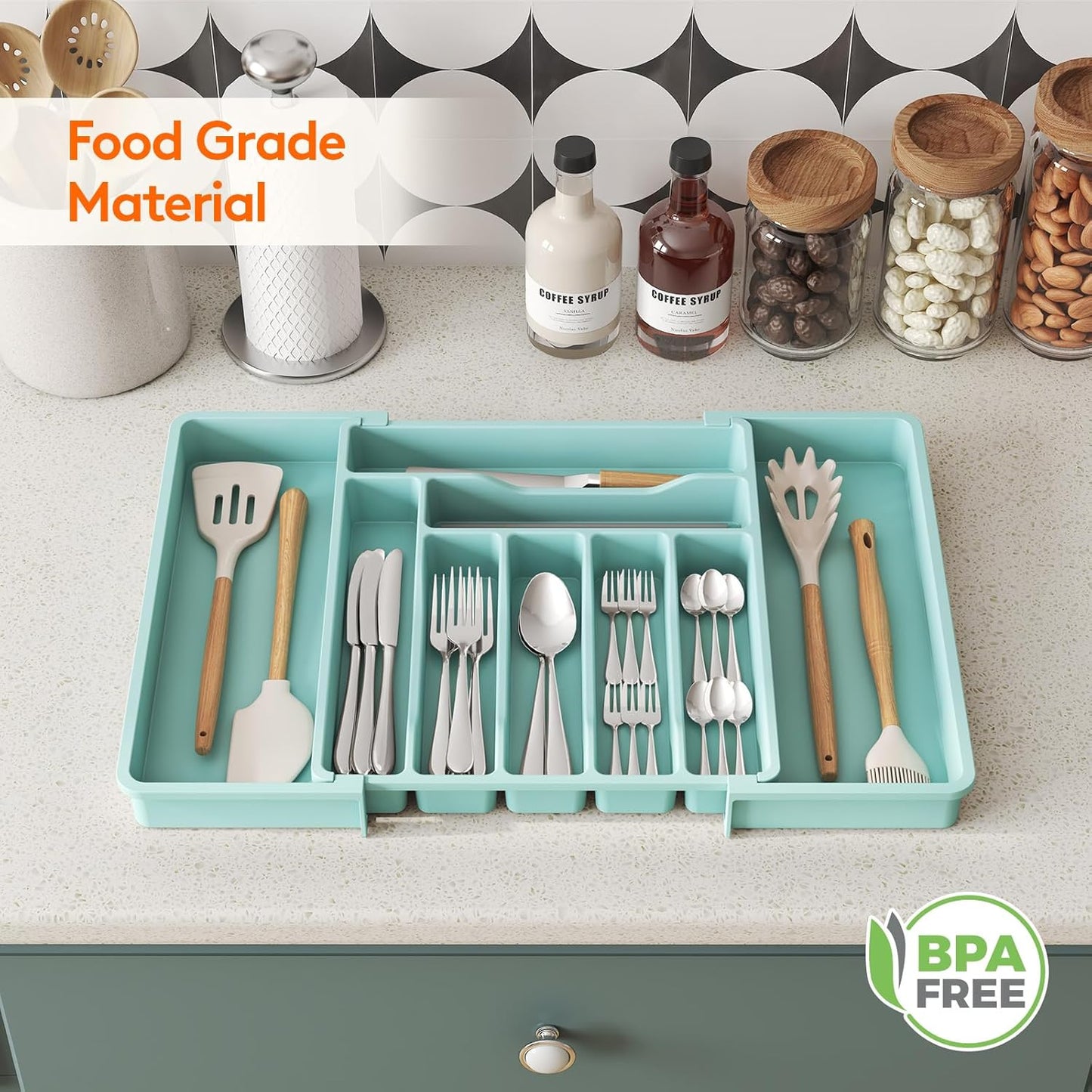 Lifewit Besteck Organizer, erweiterbarer Utensilien Organizer für die Küche, Utensilienhalter, verstellbarer Besteckkasten Schubladen Organizer für Löffel, Messer, Küchen Organizer und Aufbewahrung, Schwarz