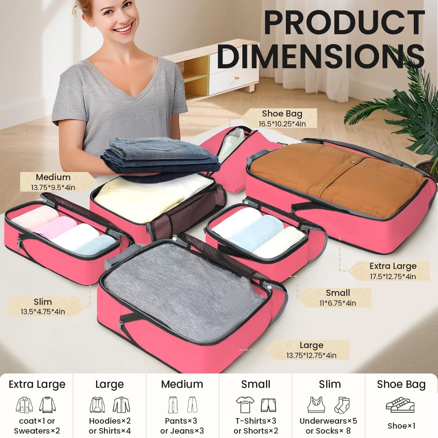 BAGAIL 4er-Set Kompressions-Packwürfel Reise-erweiterbare Packorganizer (Schwarz, 4er-Set)