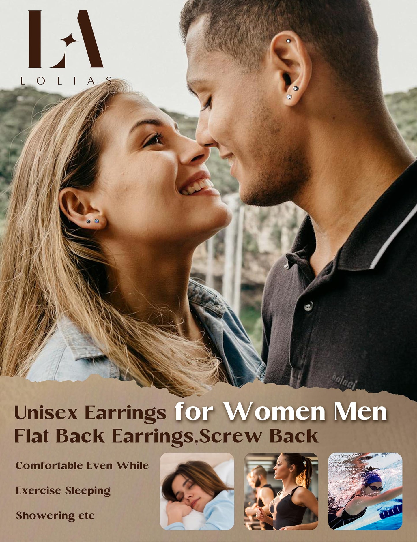 LOLIAS Hypoallergenic Flat Back Earrings for Women-Surgical Steel Earrings for Sensitive Ears 20G Stainless Steel Earring Stacks Small Flatback Stud Hoop Cartilage Earring