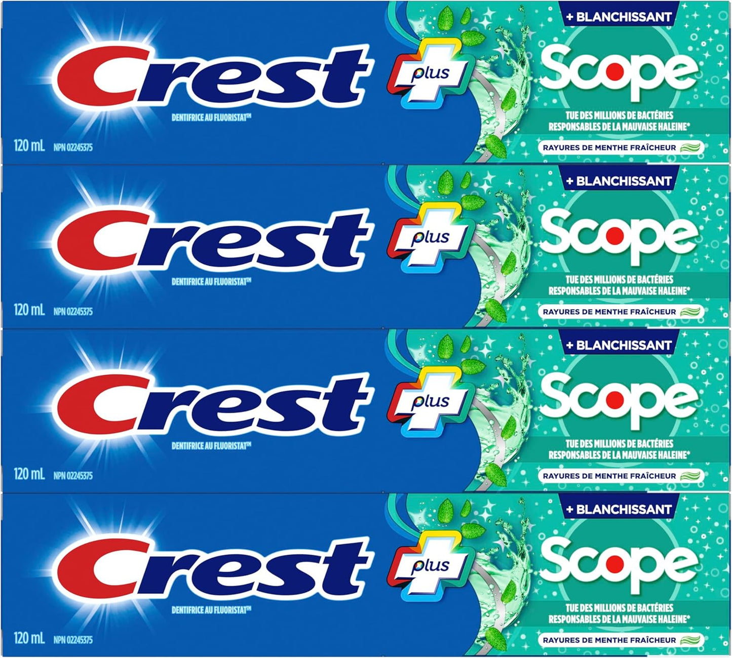 Crest Complete Zahncreme Whitening Plus Scope Minty Fresh, insgesamt 480 ml (4er-Pack à 120 ml)