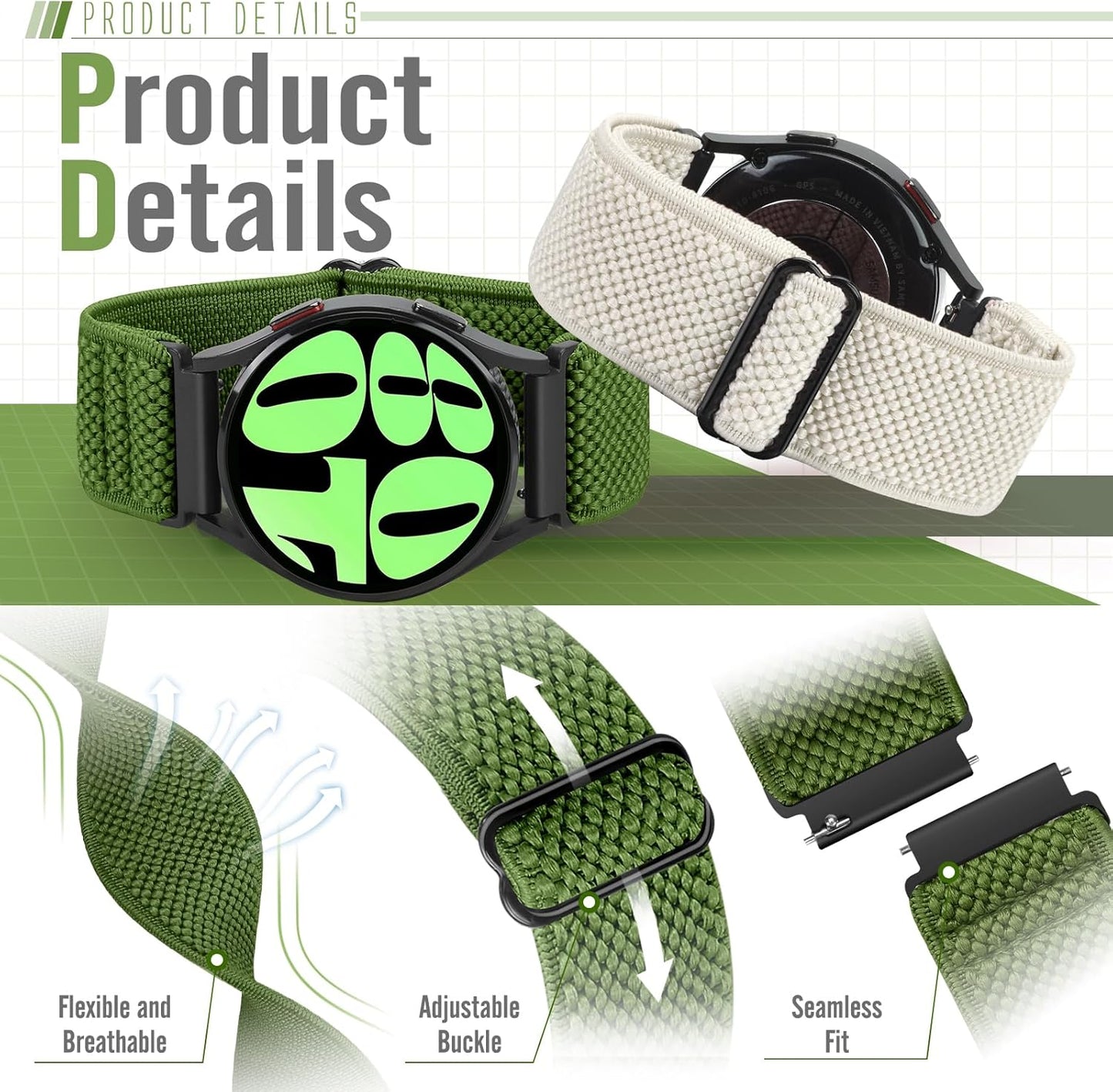 Runostrich Schnellverschluss-Nylon-Uhrenarmband - Breitenwahl - 18mm, 19mm, 20mm, 22mm, 24mm elastische Uhrenarmbänder verstellbares dehnbares Solo Loop Sport Nylon Ersatzarmband für Damen Herren, 3 Stück